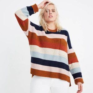 Madewell Thompson Pocket Pullover Crew Knit Sweater Rainbow Stripe Size Medium